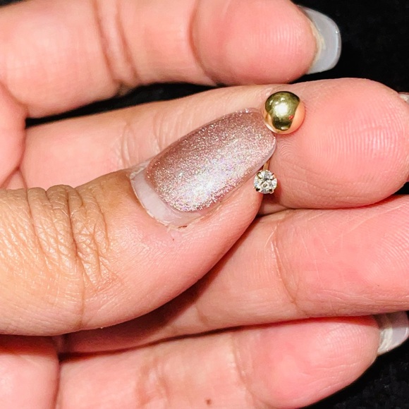 10k solid gold half hoop two stud earrings, Swarovski crystals best gift for her - Picture 4 of 5